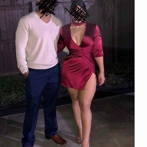 satin wrap bodycon dress